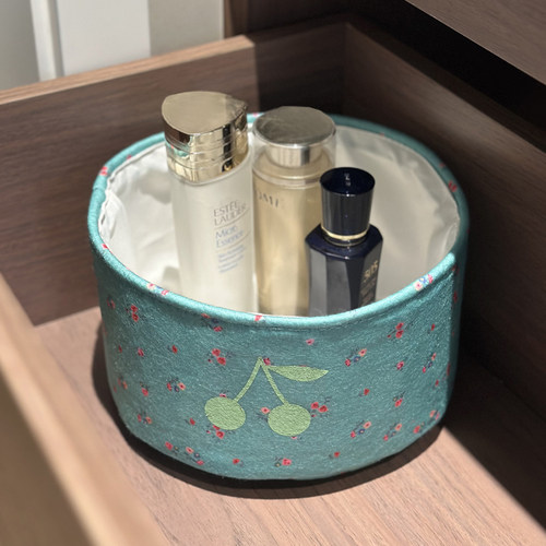 樱桃布艺桌面收纳筐储物桶