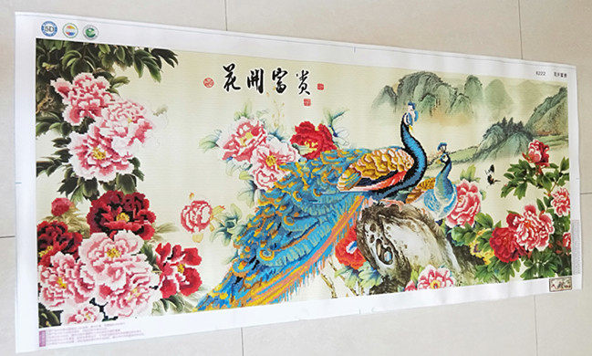 包邮手工十字绣成品5D魔方钻钻石画花开富贵孔雀版已贴好的现货