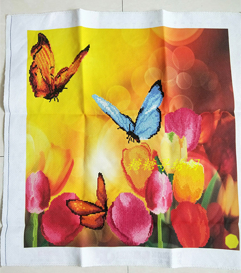 包邮手工5D十字绣成品 缤纷恋语蝴蝶戏花客厅花卉装饰画已绣好的