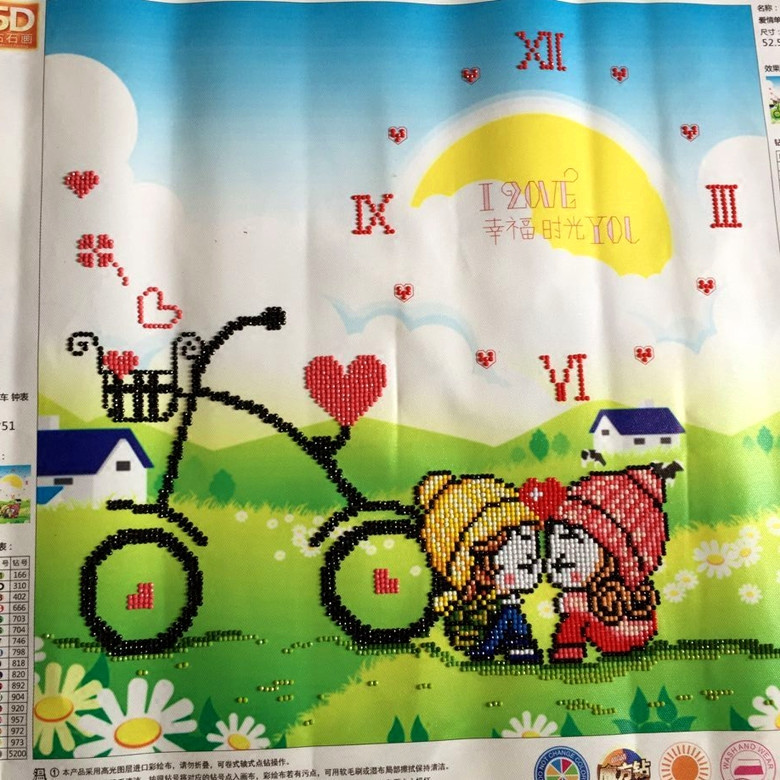包邮手工钻石十字绣成品5D魔方钻贴画 情侣单车钟表挂钟已贴好的