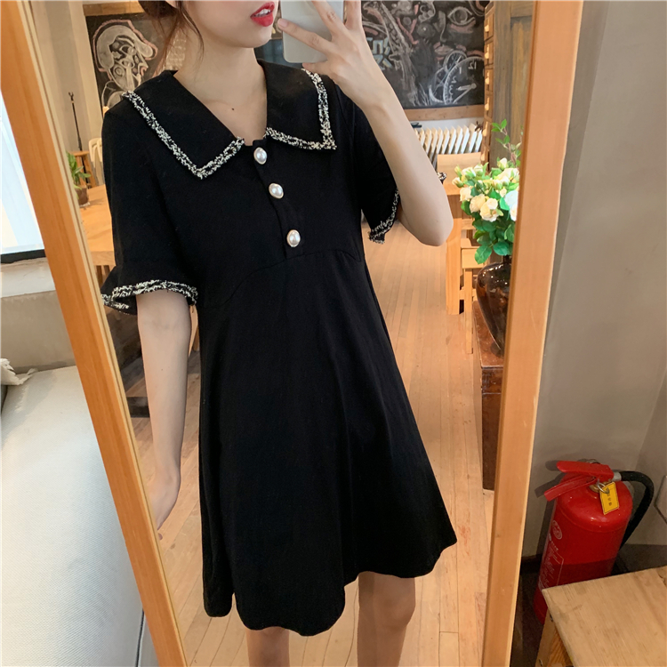 Summer skirt French collar French Zhixun skirt versatile short sleeve dress female