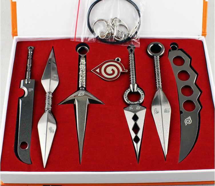 火影忍者武器模型 项链鸣人佐助四代苦无手里剑旋转飞镖 套装盒装