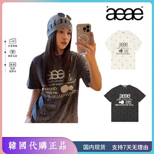 韩国正品  aeae短袖夏天穿搭字母印花宽松圆领显瘦波点T恤上衣7