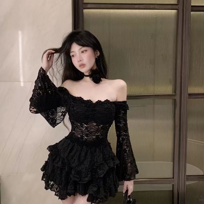 2024春季新款辣妹镂空透视长袖衬衫女修身V领短款蕾丝名媛上衣潮