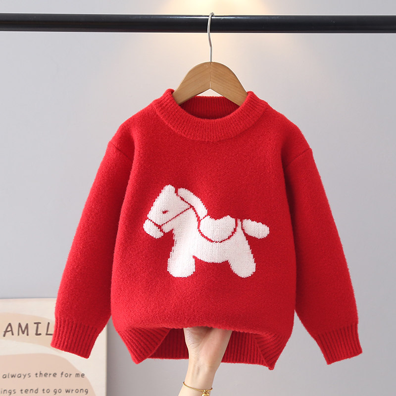 红色新年针织衫圣诞款毛衣女童男童毛衣秋冬新款冬季儿童冬装上衣,童装/婴儿装/亲子装,毛衣/针织衫,淘宝优惠券,粉丝福利购,淘宝优惠卷