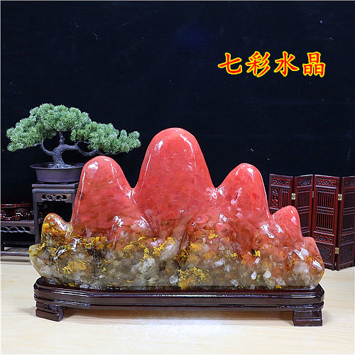 包邮超值琉璃七彩水晶石头收藏鸡血石原石观赏石奇石客厅桌面摆件