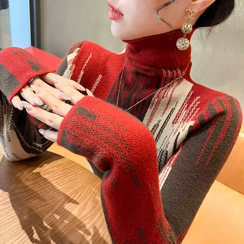 红色毛衣女款2025新款冬季秋冬爆款紧身加厚洋气高领打底衫内搭