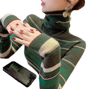 绿色复古高领毛衣打底衫女秋冬加厚2025年新款洋气内搭女士爆款