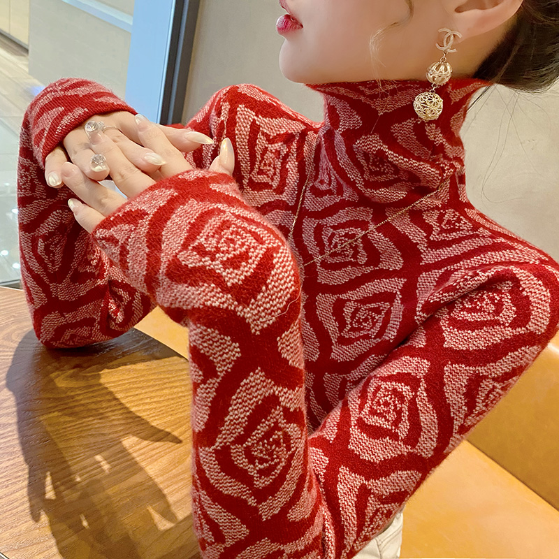 蜜熙高领毛衣秋冬红色内搭