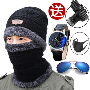 潮毛线帽加绒保暖针织冬天防寒棉帽青年户外骑车 帽子韩版 男士 冬季