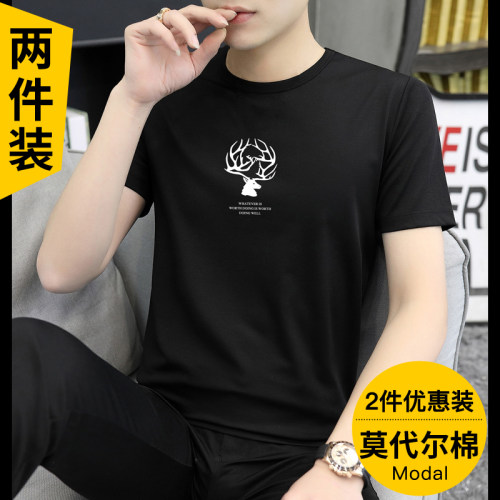 莫代尔夏季男士印花潮流短袖t恤