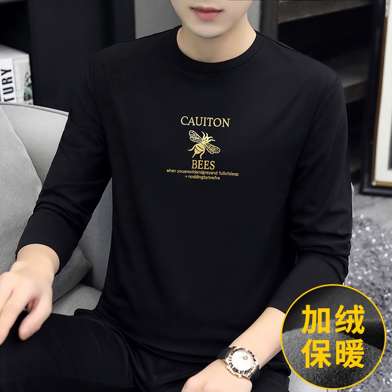 长袖t恤男潮牌2021加绒修身圆领