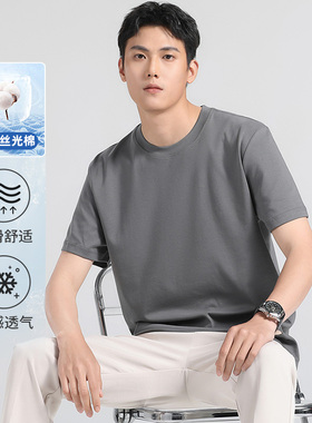 270g液氨丝光棉短袖T恤男夏季新款凉感半袖冰丝薄款上衣体恤宽松