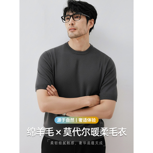 【羊毛X莫代尔】高端商务休闲毛衣男冬季老钱风针织衫短袖抗起球