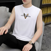 t恤莫代尔潮流印花健身运动速干砍袖 无袖 薄款 冰丝背心男坎肩夏季