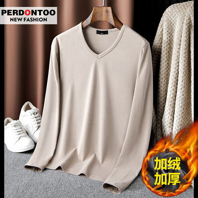 男秋冬季加绒加厚款一体绒长袖