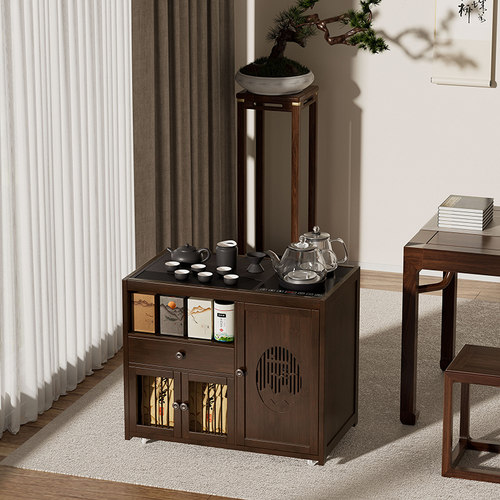 移动茶台小茶桌家用新中式茶车阳台茶几客厅带轮烧水壶一体茶水柜