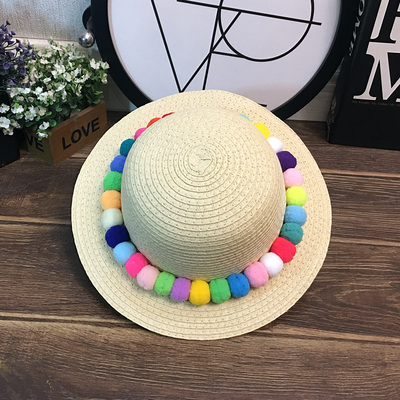 彩色球球春夏遮阳渔夫帽防晒草帽