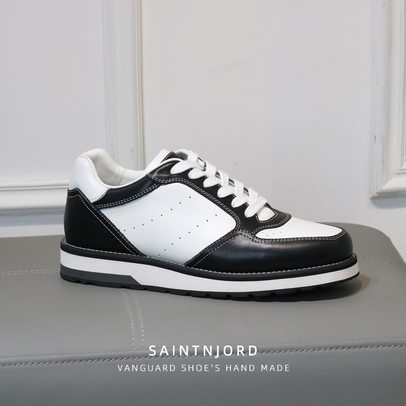 圣尼约德时尚方头手工板鞋运动休闲鞋真皮低帮平底德训阿甘旅游鞋