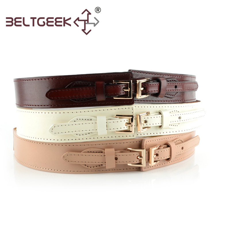 beltgeek-新款女士连衣裙外套修腰款双扣真皮松紧弹力宽腰带