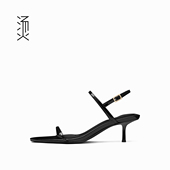 烫社交女鞋 外穿高级感中高跟小凉鞋 黑色漆皮一字带女单鞋 春夏法式