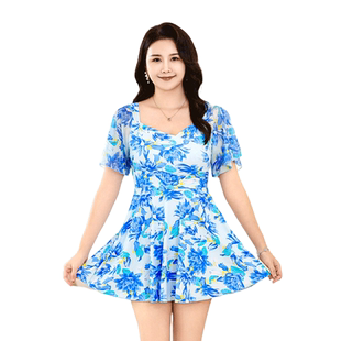 2025新款大码胖mm泳衣女连体显瘦遮肚保守裙子式妈妈泡温泉游泳装