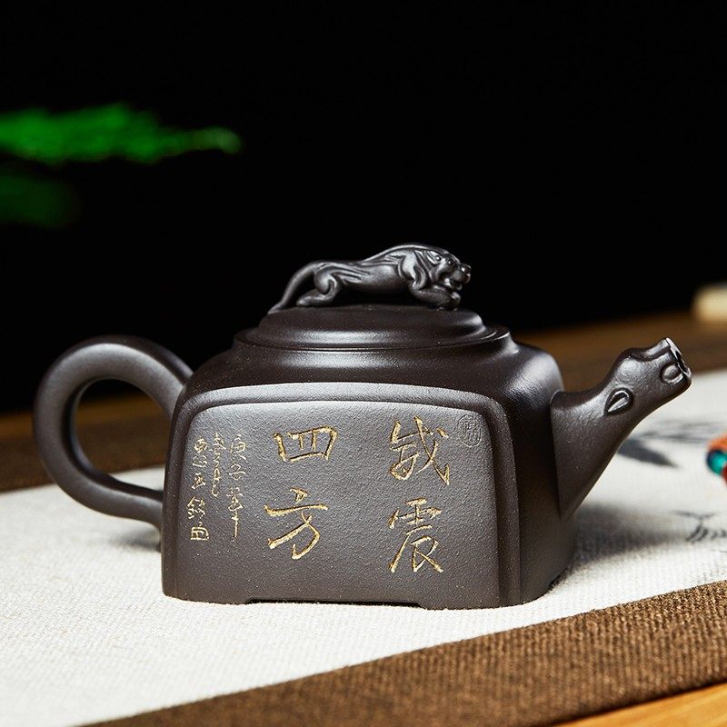 宜兴紫砂壶黑金砂名家纯全手工四方壶泡茶壶威震四方单壶高端210c