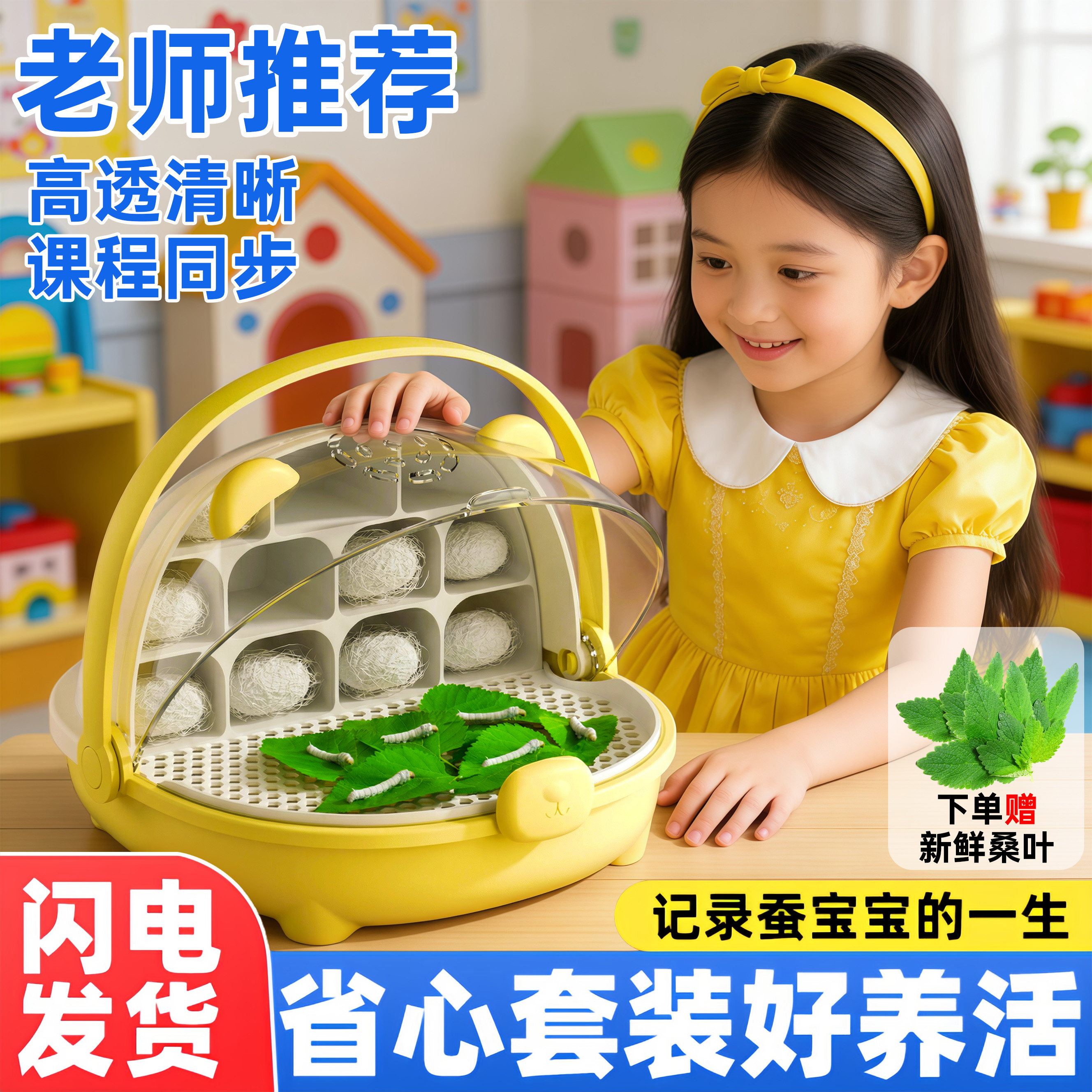 蚕宝宝学生养蚕套装手工diy材料包小学生专用盒新鲜桑叶儿童玩具