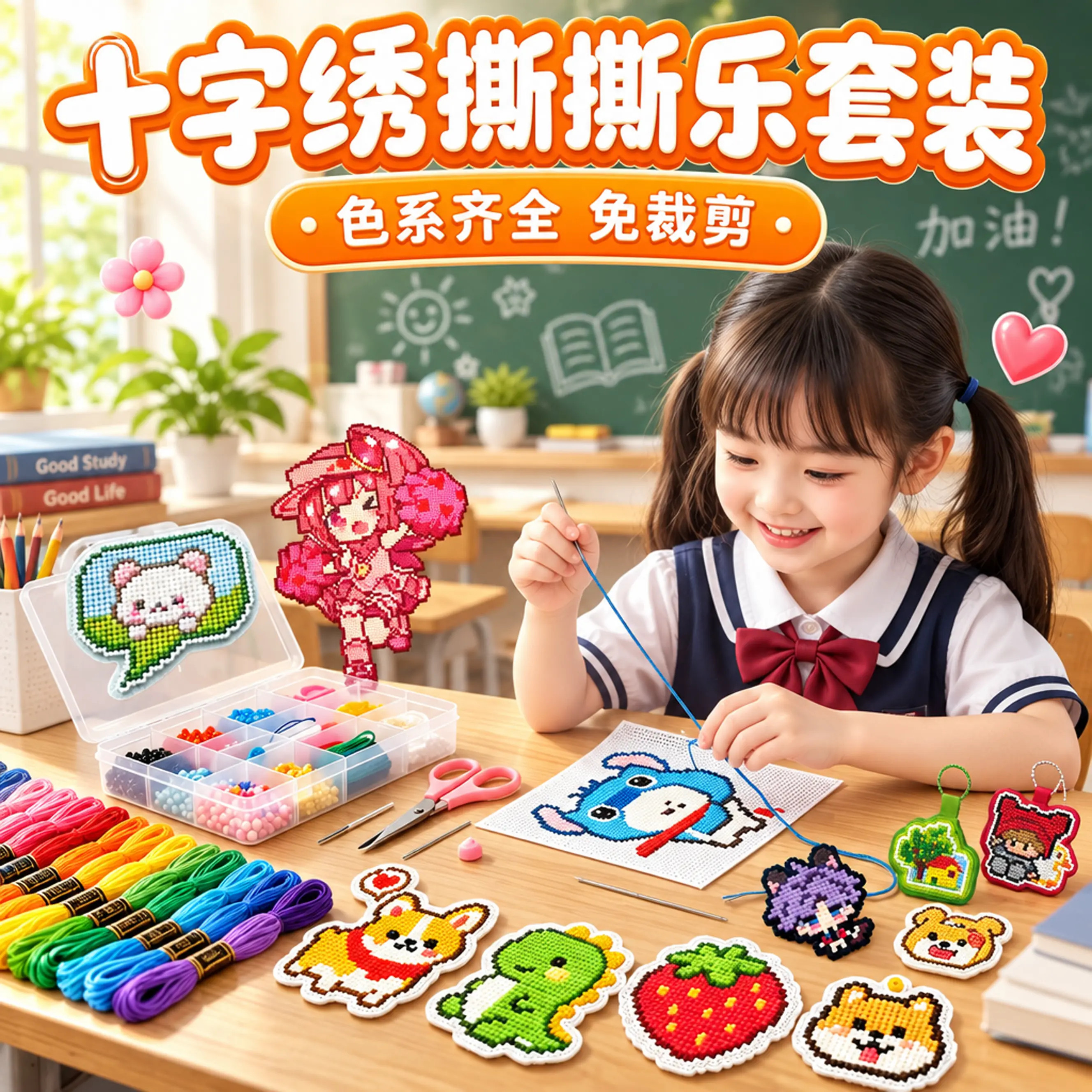 十字绣撕撕乐儿童手工diy材料包女孩生日礼物透明可撕刺绣网格版3