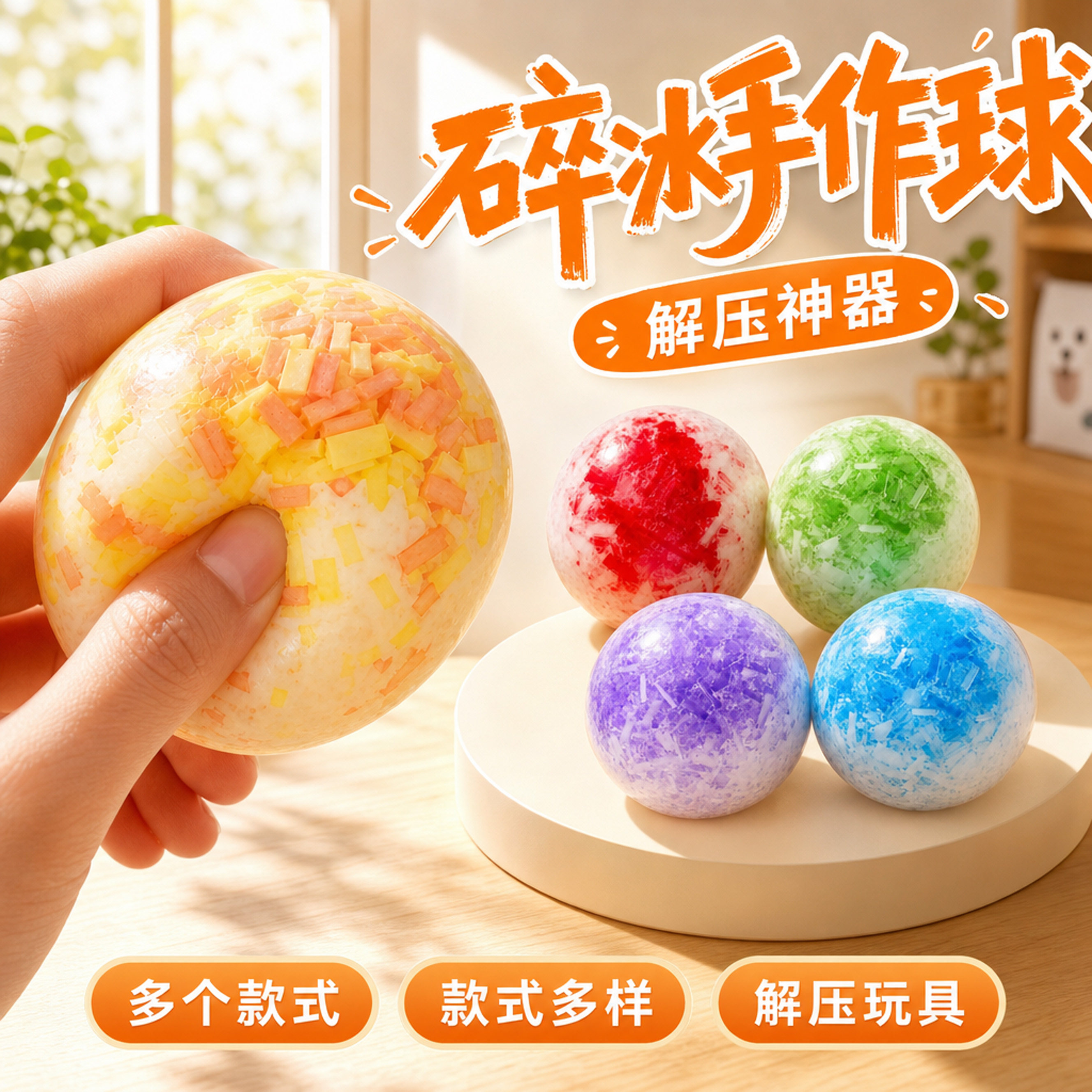 儿童碎冰脆皮捏捏手作球网红爆款解压玩具3到6小女孩减压生日礼物