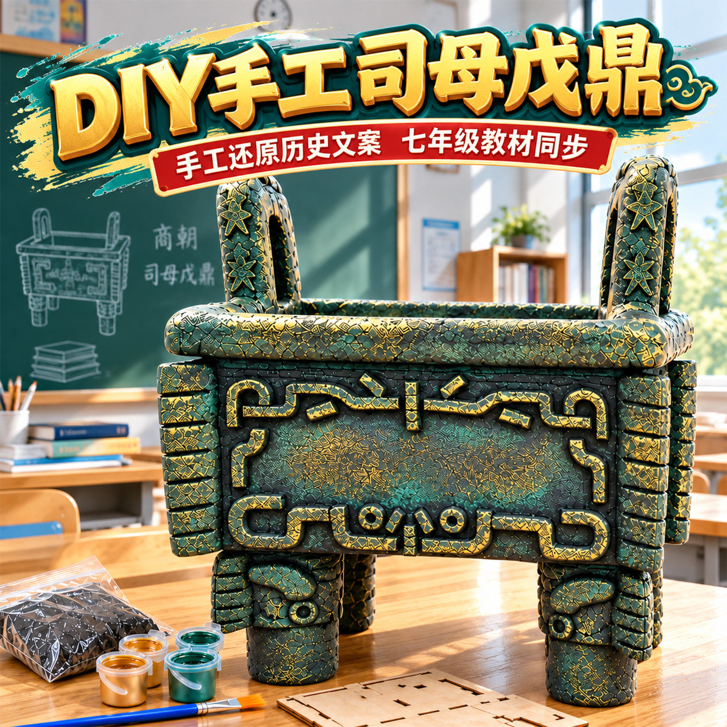 司母戊鼎青铜器粘土文物模型制作七年级初中历史作业手工diy材料7