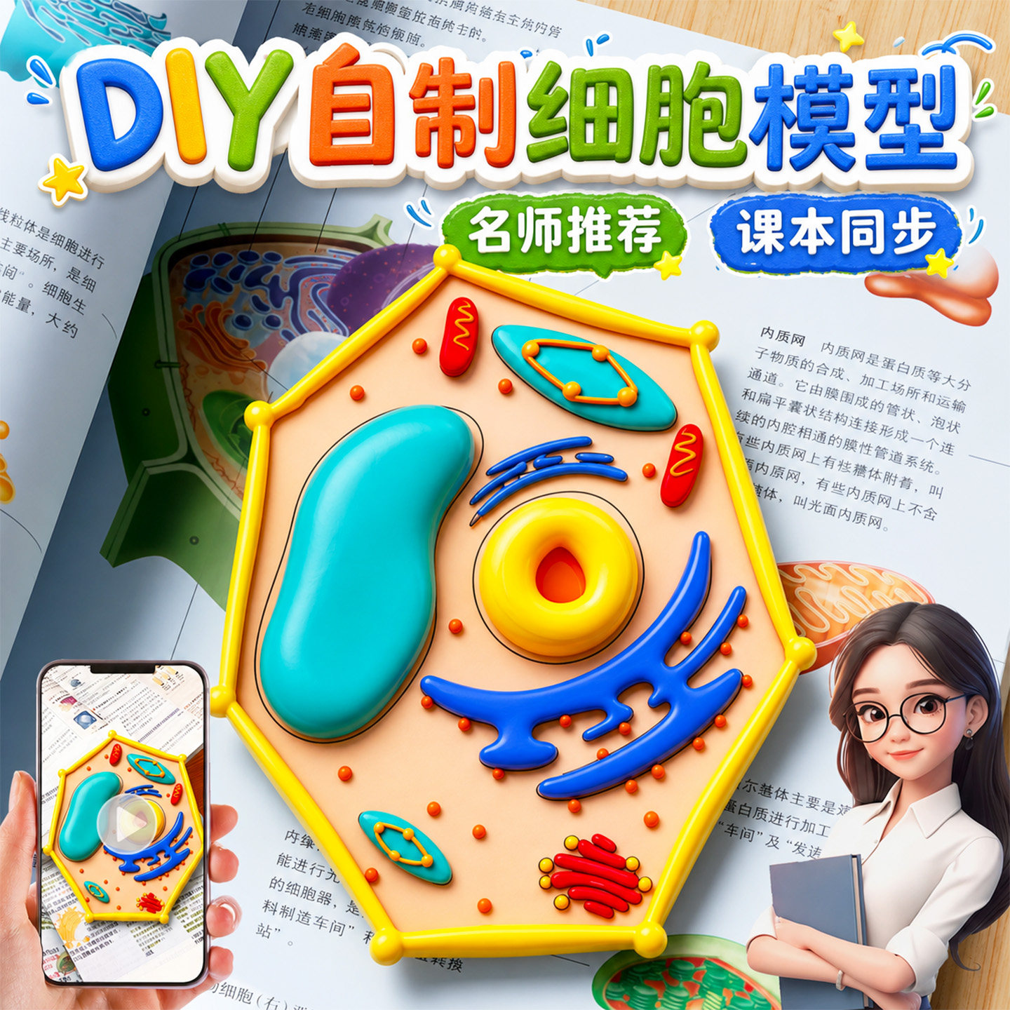 植物细胞模型动物真核半成品结构七年级生物手工diy半成品材料包9
