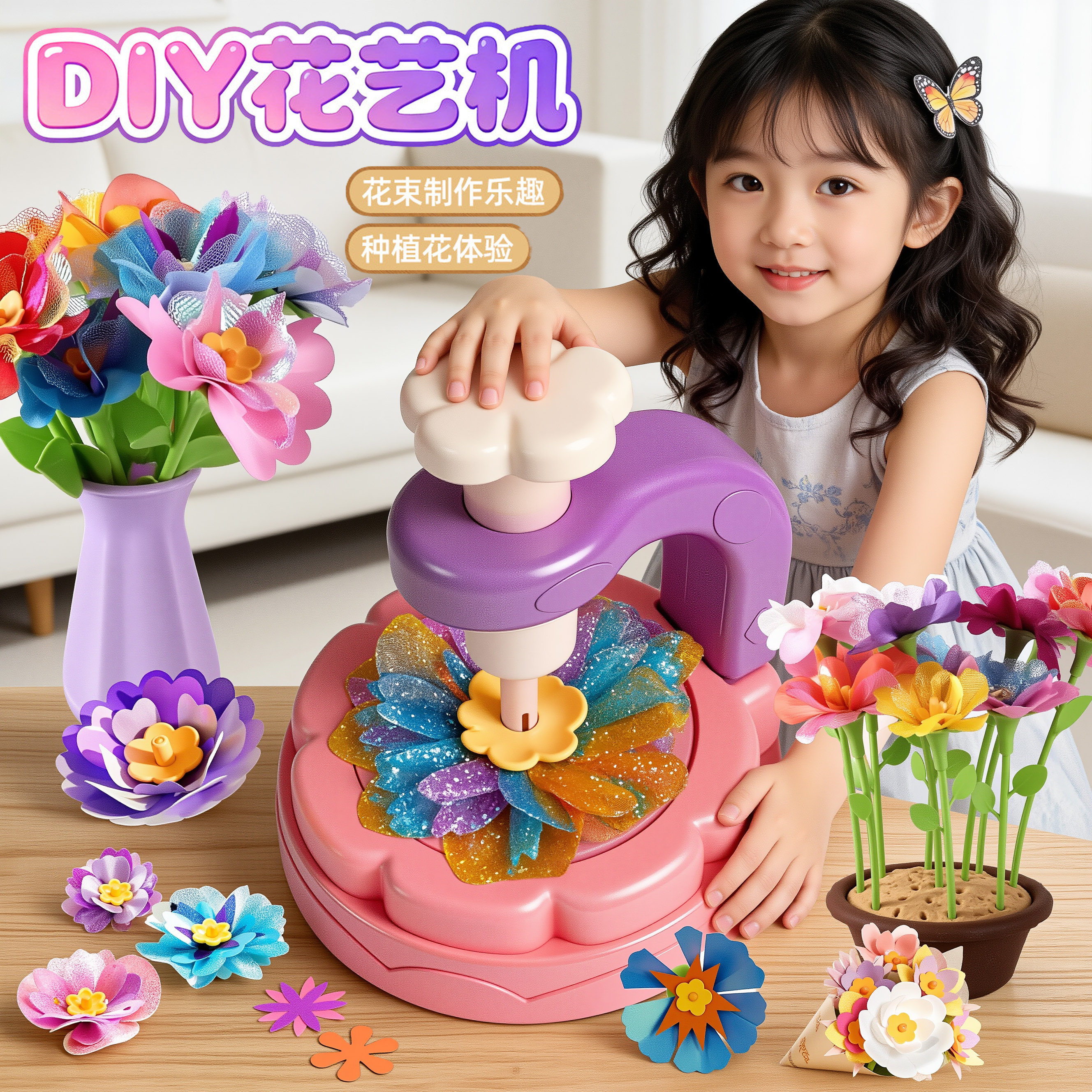 六一节礼物儿童花艺机手工diy材料包全套玩具女孩子自制作小花束3