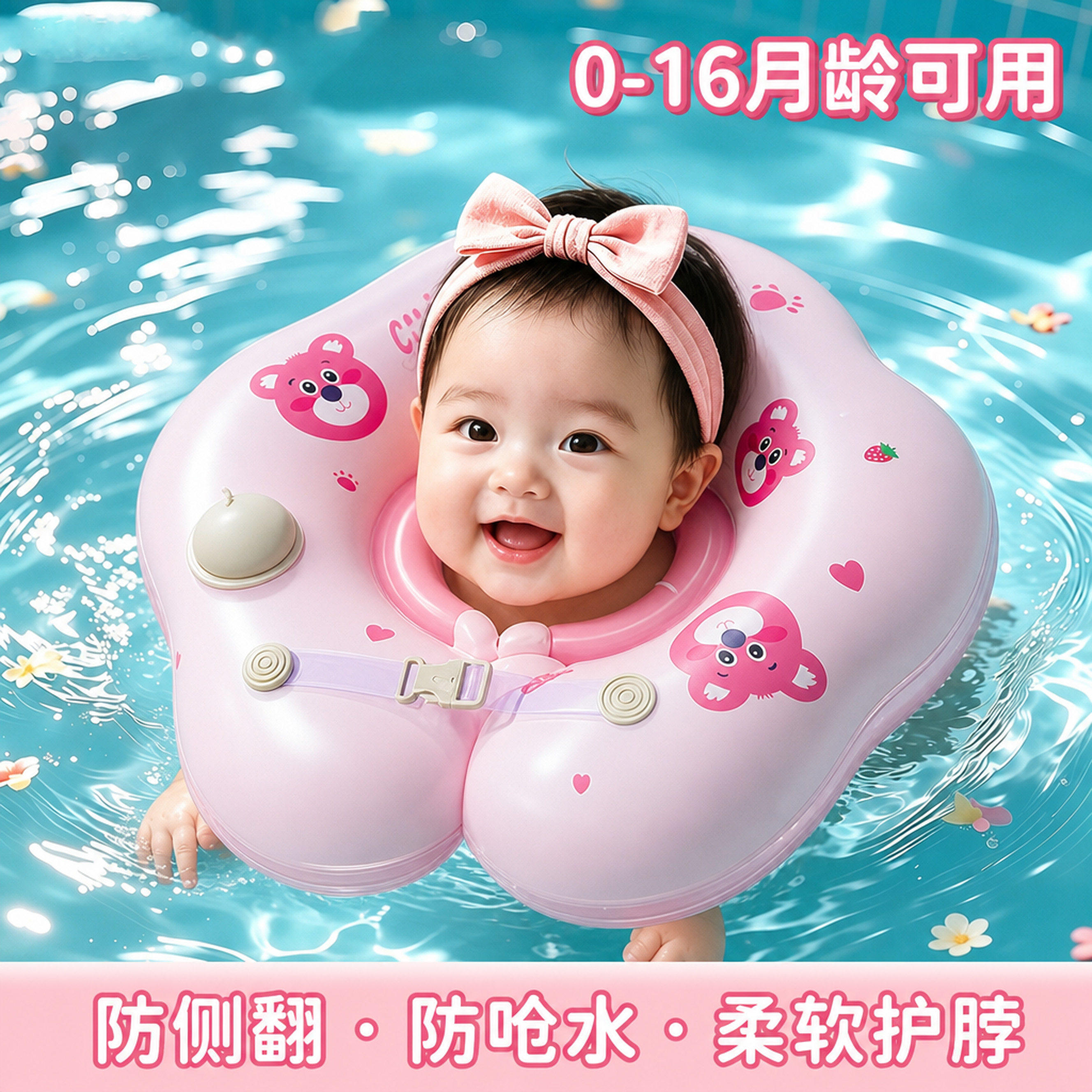 婴幼儿游泳圈0到6个月以上宝宝专用腋下救生圈儿童加厚防侧翻脖圈