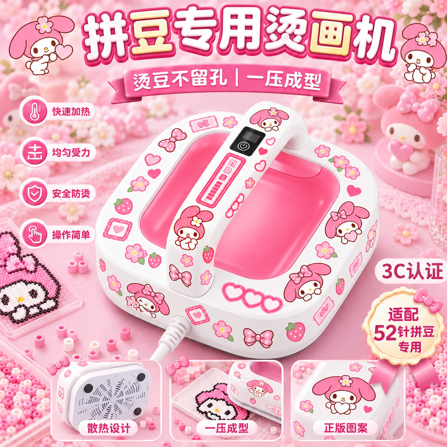 3C认证熨斗可调控温烫画机自动智能屏显手工diy拼豆套装全套工具5