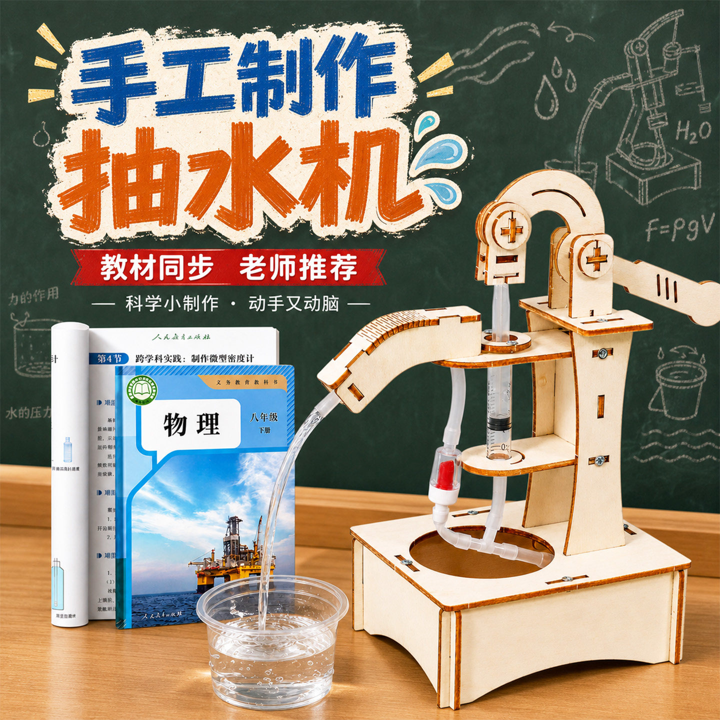 手动抽水机手摇发电机四五年级上册手工制作材料diy中小学生显微镜物理科技小发明科学实验器材套装儿童玩具6