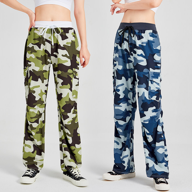 浩舟春夏迷彩裤女潮牌可束脚宽松健美操下装健身跳操裤广场舞长裤