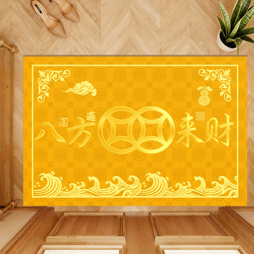金黄色入户门地垫2026新款门口进门脚垫马年耐脏免洗PVC皮革地毯 - 封面