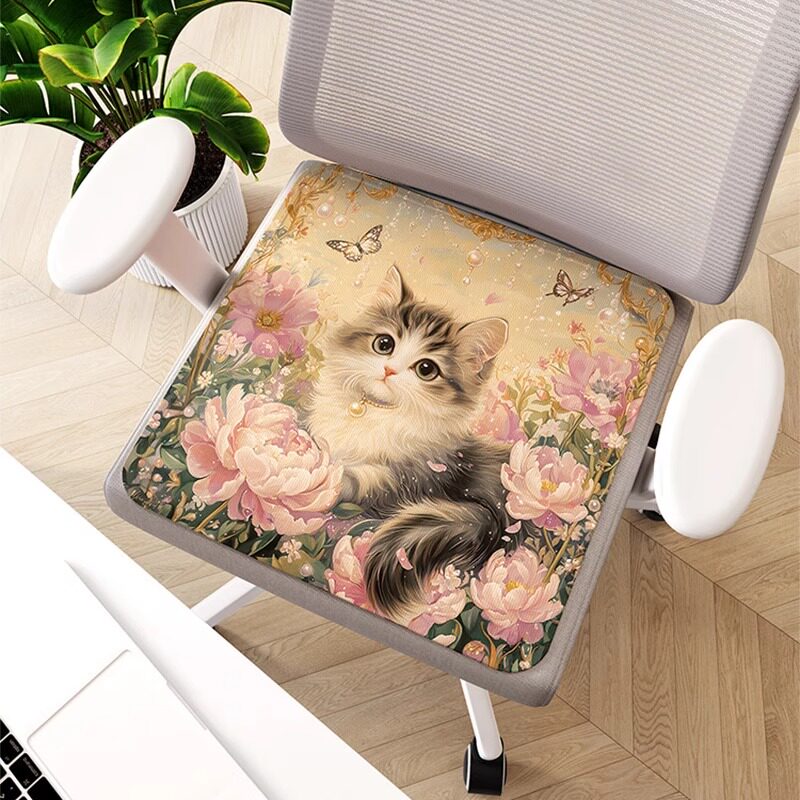 卡通熊猫四季通用冰丝椅子坐垫