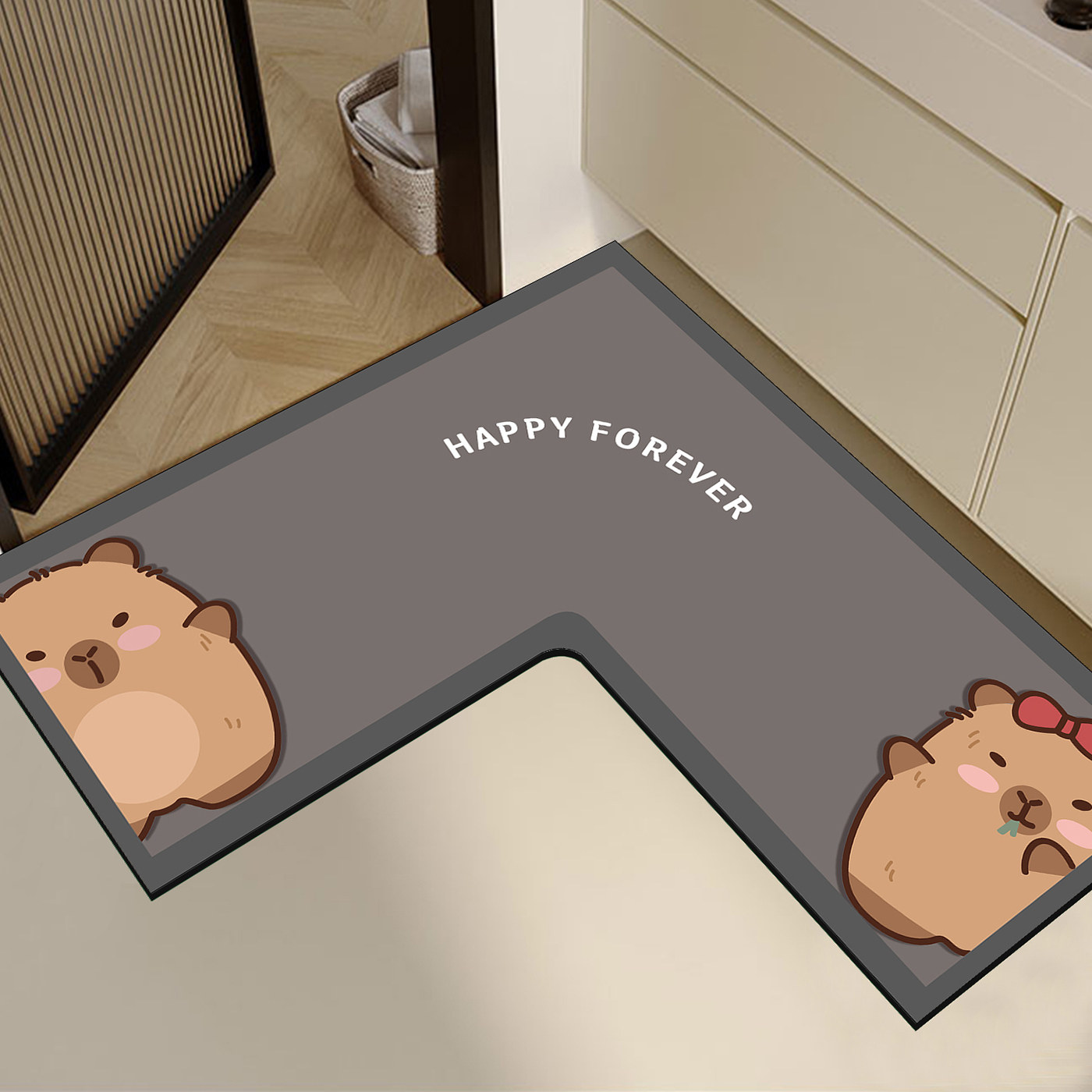 转角L型浴室地垫硅藻泥厕所吸水脚垫卡通卫生间家用门口防滑地毯