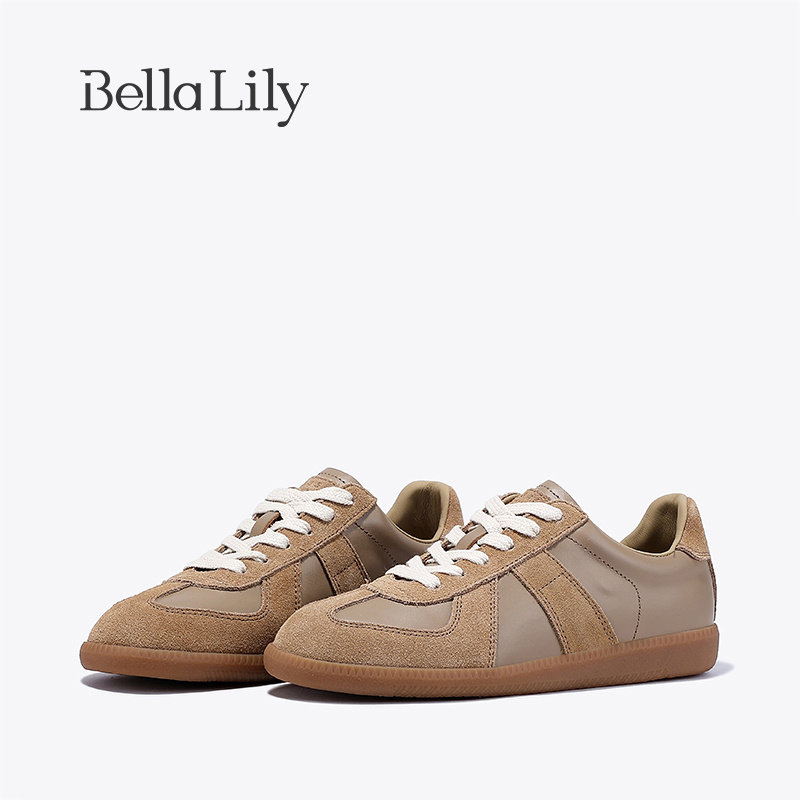 BellaLily美拉德复古德训鞋女舒适牛皮平底鞋百搭老钱风休闲板鞋