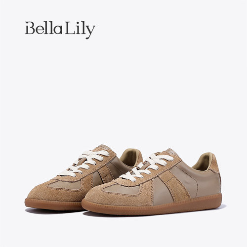 bellalily复古风平底牛皮德训鞋