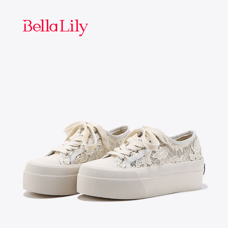 bellalily休闲松糕蕾丝增高板鞋