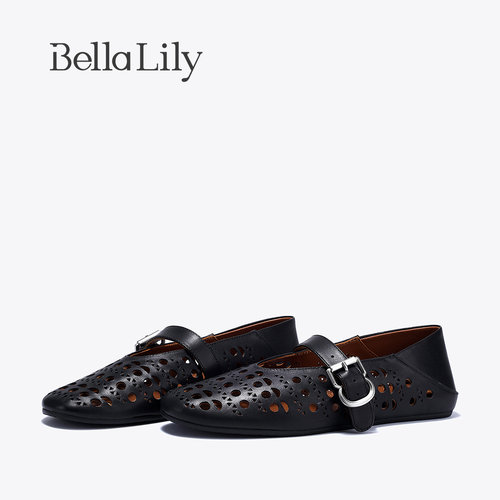 bellalily通勤平底镂空玛丽珍鞋