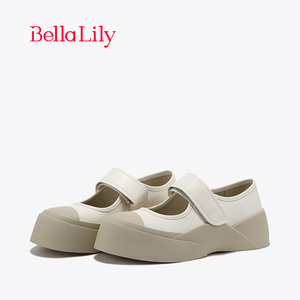 BellaLily魔术贴玛丽珍鞋女厚底休闲小白鞋透气大头丑萌鞋