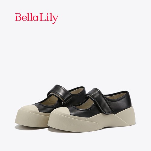 bellalily复古风魔术贴玛丽珍鞋