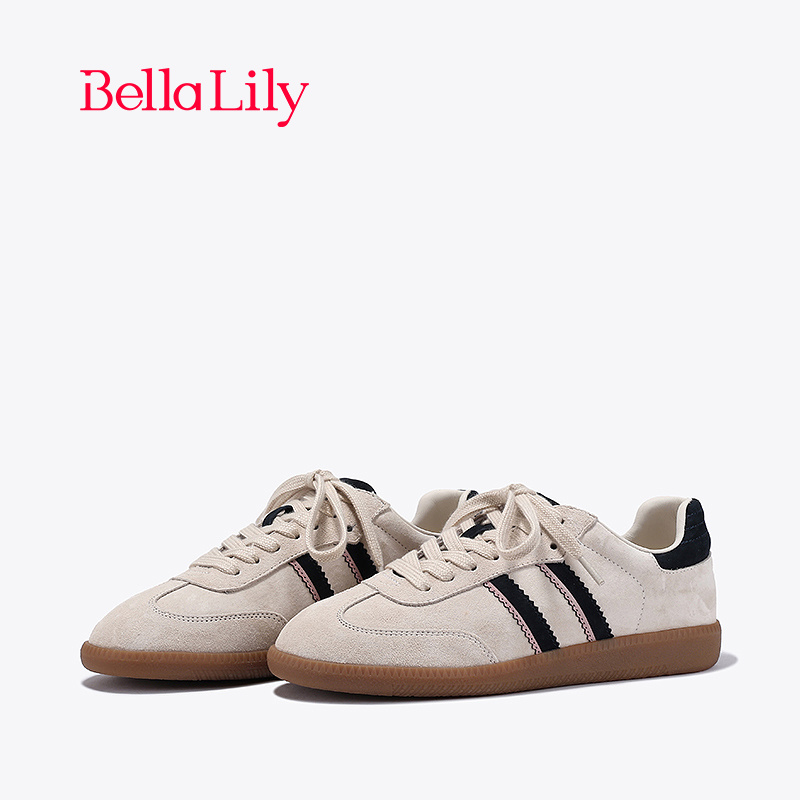bellalily复古平底牛皮德训鞋