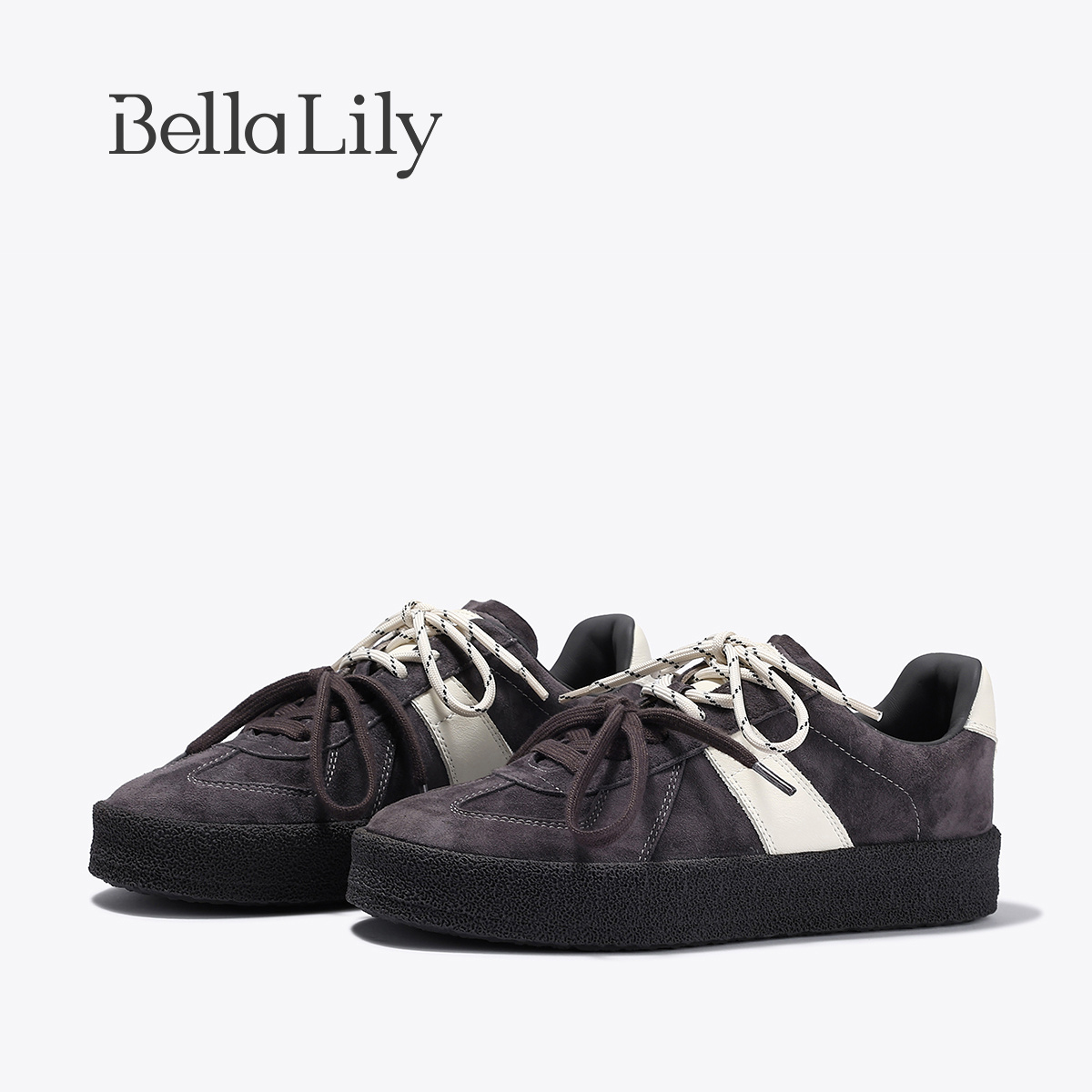 BellaLily2025秋季新款复古厚底德训鞋女牛皮休闲鞋美式运动板鞋