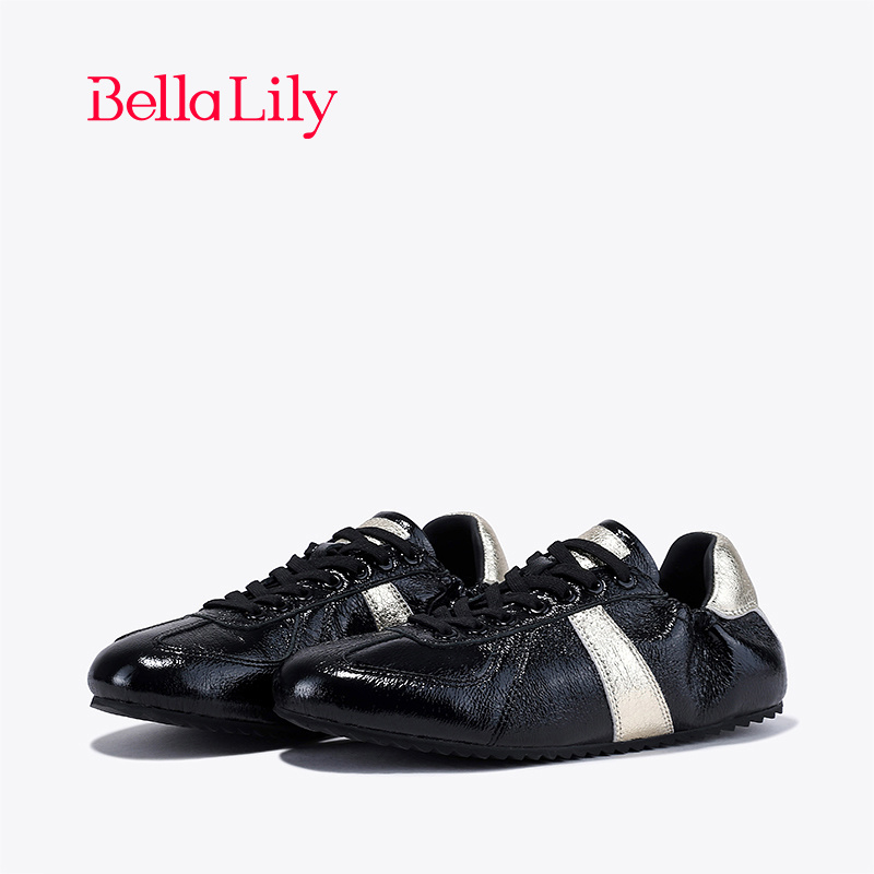 BellaLily新款运动跑步平底鞋女牛皮轻便休闲鞋软底板鞋