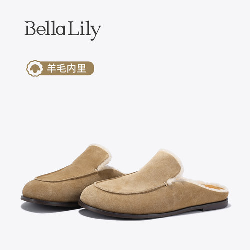 复古休闲加绒包头半拖鞋